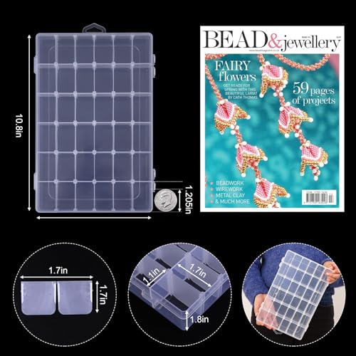 OUTUXED 4 Pack 36 Grids Plastic Bead Organizer Box with Dividers, Clear Craft Tackle Box Parts Storage Containers with Compartments for Jewelry Fishing Tackle Art DIY with 5 Sheets Label Stickers - color: 4 Pack