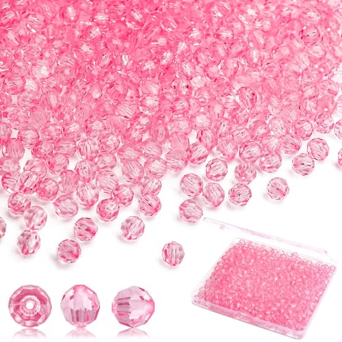 BONNY BOXX 1000pcs 6mm Acrylic Faceted Round Crystal Beads Transparent Pink Loose Spacer Craft Beads for DIY Bracelet Necklace Earring Keychain Jewelry Making Bags Decoration - color: Round-Pink, size: 6MM