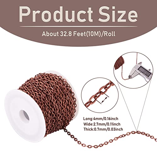 Pandahall 10M/10Yards Iron Cross Cable Chains Red Copper Color Twist Cross Necklace Finding Chains Size: Chains: About 4mm Long 2.7mm Wide 0.7mm Thick