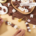 Cheriswelry 52Pcs Letter A-Z Beads Acrylic Alphabet Bead European Large Hole Bracelet Spacer Bead 20-21mm for DIY Craft Necklace Keychain Lanyard Making Hole: 6mm - color: Creamy&Brown