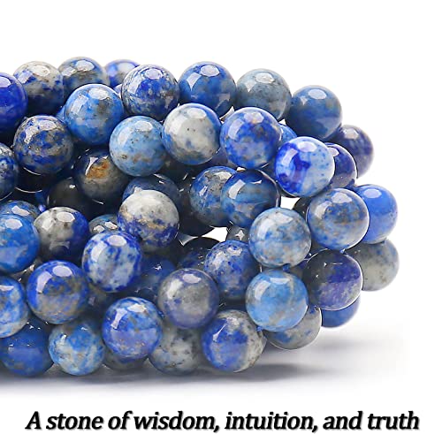 70PCS Natural 8MM Healing Gemstone, Lapis Lazuli Energy Stone Round Loose Beads, Semi-Precious Crystal Beads with Free Elastic String for Jewelry Making DIY - color: Lapis Lazuli