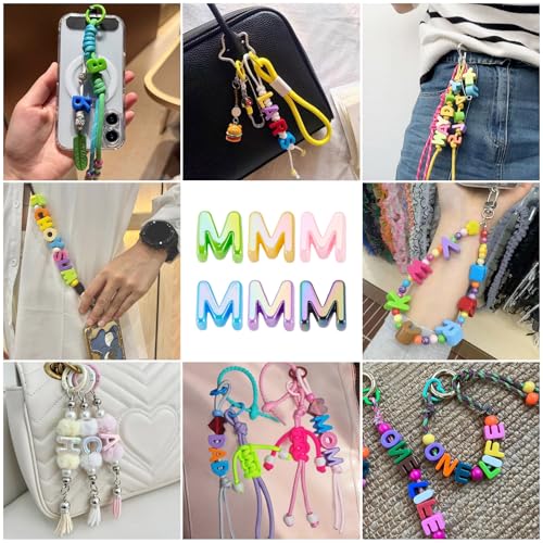 Beadthoven 20pcs Big Letter M Beads Large Hole Bubble Alphabet Acrylic Beads Charm Iridescent Plastic M Shape Loose Chunky Spacers for Jewelry Making Bracelet Necklace Keychains Shoelaces Crafts - color: M