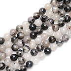 70PCS Natural 8MM Healing Gemstone, Black Rutilated Quartz Energy Stone Round Loose Beads, Semi-Precious Crystal Beads with Free Elastic String for Jewelry Making DIY - color: Black Rutilated Quartz