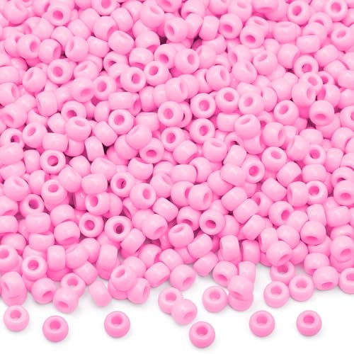 Pink Pony Beads for Jewelry Making Valentine's Day Friendship Bracelets 6x9mm Beads for Hair Braiding DIY Bracelet Necklace Party Decoration Supplies - color: Pink