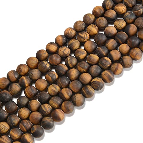 8mm Yellow Tiger Eye Matte Round Natural Gematone Loose Beads for Jewelry Making DIY 1 Strand 15" - color: Matte Yellow Tiger Eye, size: 8mm