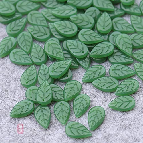 100 Pcs 11 x 18mm Czech Glass Leaf Beads Leaf Shape Crystal Charms Pendants Jewelry Making Beads Charms for Bracelets Necklace Earring Dark Green - color: Dark Green