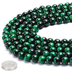 70PCS Natural 8MM Healing Gemstone, Green Tiger’s Eye Energy Stone Round Loose Beads, Semi-Precious Crystal Beads with Free Elastic String for Jewelry Making DIY - color: Green Tiger’s Eye