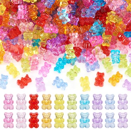 Beadthoven 400pcs Acrylic Bear Beads with Hole Transparent Gummy Bear Beads Bulk 12x8mm Assorted Cute Mini Candy Bear Pony Spacers for DIY Bracelet Earring Necklace Jewelry Making Supplies - color: Bear Multicolor