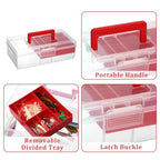 JUXYES Plastic Fishing Tackle Box Organizer with Removable Dividers, Clear Fishing Tackle Storage Boxes with Handle, 2 Layer Fishing Tackle Tray Box Lure Box, Red - color: Red
