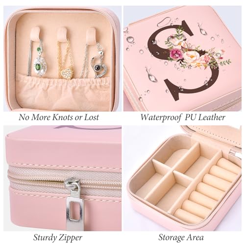 Inngeroo Mothers Day Mom Gifts for Wife Daughter Grandma, Travel Jewelry Case Box Organizer, Personalized Gifts for Women Teen Girls Mom Aunt Sister, Bridesmaid Gifts Traveling Essentials, Initial S - style: S
