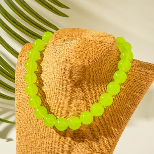 Chunky Acrylic Resin Beaded Necklace for Women Colorful Large Round Choker Adjustable Stack Acrylic Beads Necklace Resin Summer Party Jewelry - style: Green