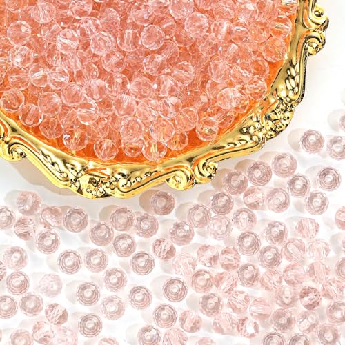 500PCS 6mm Round Crystal Glass Beads Faceted Spacer Beads Bulk for Jewelry Making Bracelets Necklace Earring Pendants Craft (Light Pink) - color: Light pink, size: 6mm