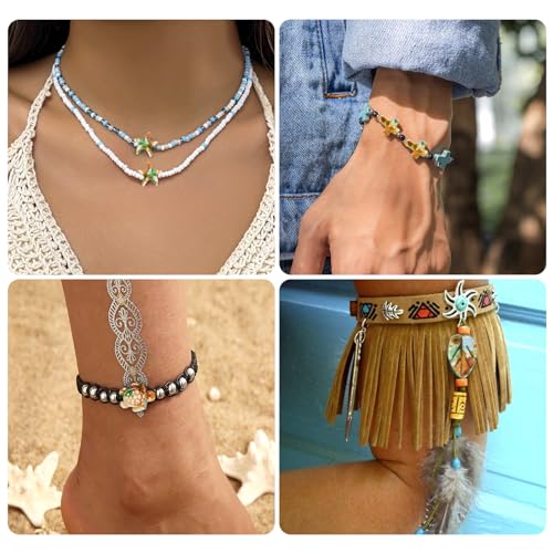 6 Strand Turquoise Spacer Beads Starfish Turtle Cross Leaf Butterfly Painted Beads Summer Ocean Loose Beads Crafts 8 Colors 13-17mm for DIY Bracelet Necklace Earring Jewelry Making - color: Mixed Color-A