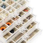 Watpot Acrylic Jewelry Box with 5 Drawers, Clear Earring Storage Organizer Display Case for Women Girls, Beige - color: Beige 5 Layers