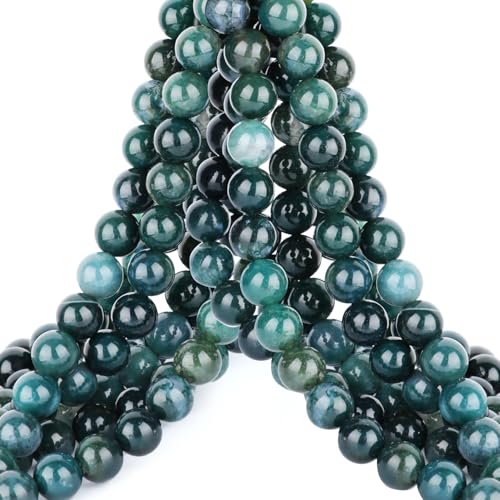 4mm 200pcs Natural Stone Round Beads Green Moss Agate Genuine Stone Beading Loose Gemstone DIY Charm Smooth Beads for Bracelets Necklaces Earrings Hole Size 1mm (Green Moss Agate 4mm) - color: Green Moss Agate, size: 4mm