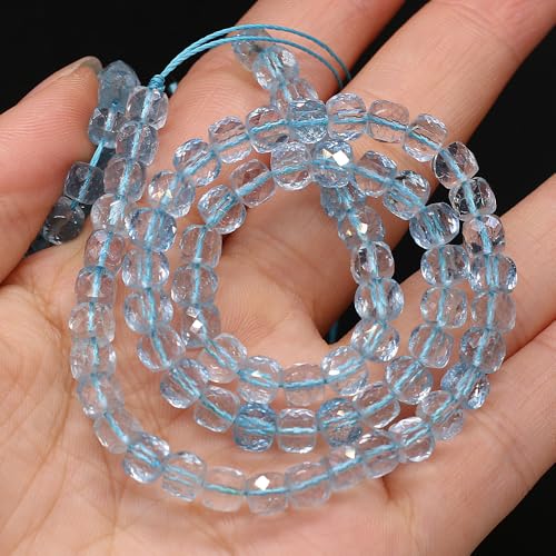 Natural Stone Beads Faceted Square Shape Blue Topaz Crystal Beads for Jewelry Making Necklace Craft Gift 5x5mm