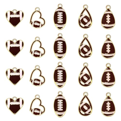 20PCS Sports Charms Enamel Basketball Baseball Pendant Charms for Jewelry Making Rhinestone Ball Game Softball Charms for Necklace Bracelet Earrings DIY Crafts - color: Set 5