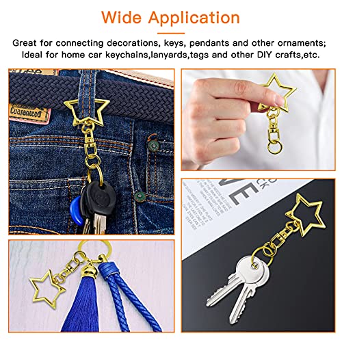 60Pcs Star Shaped Gold Spring Snap Keychain Clip,Metal Swivel Clasp Snap Hook Key Ring with Chain Hanging Buckle with Open Jump Ring Connector for Crafts Key Ring Making,DIY Keychain Supplies - color: gold