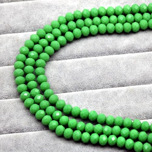265Pcs Briolette Glass Beads for Jewelry Making, 8mm Faceted Crystall Beads for Bracelets Making, Rondelle Green Glass Beads Bulk for Crafts Wine Charms Wind Chimes Suncatchers - color: Green, size: 8mm