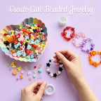 600-650PCS Acrylic Beads for Bracelets Making, 8 Mixed Colors Cute Flower Bow Butterfly Bear Beads Bracelets Charms Necklaces Keychains DIY Crafts