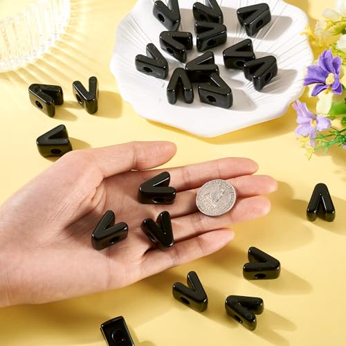 FASHEWELRY 30Pcs Acrylic Letter V Beads with Large Hole Big Plastic Letter Blocks European Beads 3D Letters Chunky Vowel Initial Alphabet Bead for Key Chains Necklace DIY Arts Craft Projects - color: Black, size: V