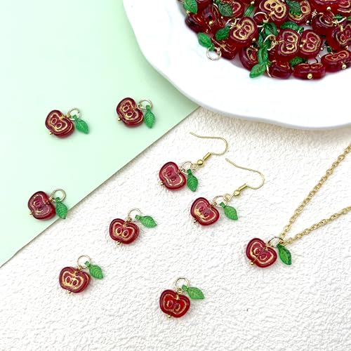 50pcs Glass Pendant Charms - Multicolor Theme Drops for Necklace Craft, Jewelry Making Supplies (Various Styles) - style: Apple