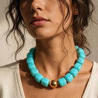 Mchic Colorful Beaded Choker Necklace for Women: Boho Large Square Acrylic Beaded Necklace Stainless Steel Adjustable Surfer Beach Strand Necklaces Summer Handmade Jewelry Gift for Women - color: Teal1