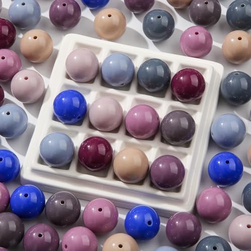 20mm Dark Style Color Acrylic Beads 180pcs Chunk Bubblegum Bead Color Pen Ball Beads for Pen Bag Jewelry Making Necklace Bracelets(Dark Blue&Grey) - color: dark blue&grey