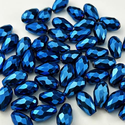 130pcs 6x8mm Teardrop Crystal Glass Beads for Jewelry Making, Faceted Vertical Hole Teardrop Glass Spacer Beads for Wind Chimes Bracelet Earring Necklace DIY Craft(Blue Light) - color: Blue Light, size: 6x8mm