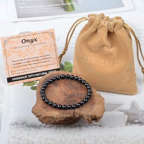 MASSIVE BEADS Handmade Yoga Stretch Elastic Bracelet Natural Stone Crystal Healing Power Energy Gifts for Unisex Adult 4mm 6mm 8mm 10mm - color: Black Onyx(Positive Energy), size: 6mm