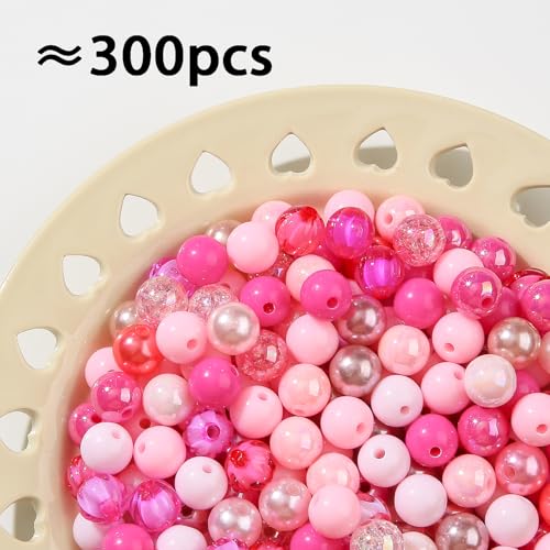 12mm Acrylic Beads 300pcs Pink Focal Spacer Bead Chunk Bubblegum Beads for DIY Crafting Necklace Bracelet Jewelry Making Keychain (Pink) - color: pink