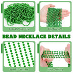 Huskein 100 PCS St Patricks Day Beads Necklace, Mrdi Gras Beads Bulk, 33 Inches Round Beads Necklace Accessories Set, Luck Irish Beads Parade Accessories for Mardi Gras St Patricks Day - color: Green