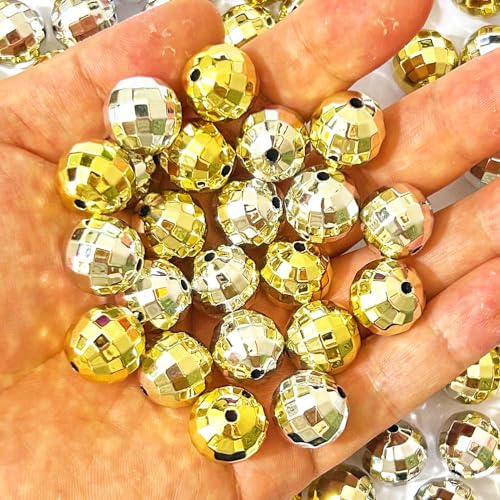 Mixed Lots Acrylic Faceted Bead DIY Beading Hairband Bracelets Necklace Craft Embelishment (Gold+Silver-Faceted) - color: Gold+Silver-Faceted