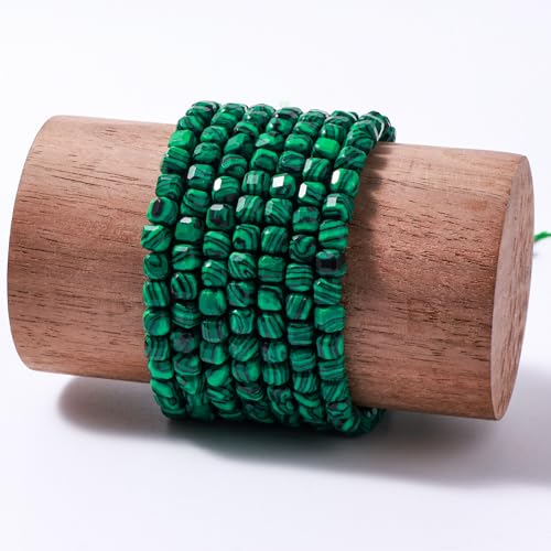 Natural Faceted Malachite Cube Stone Beads 5-5.5mm 60pcs/str Loose Square Semi Gemstone Stone Beads for Making Bracelets Necklace Earrings - color: Malachite