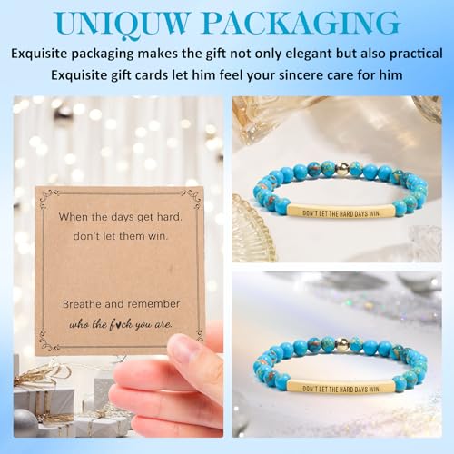 INSYOHO Dont Let the Hard Days Win Bracelet – Inspirational Healing Crystal Bracelet for Women & Men, Agate & Amethyst Beaded Adjustable, Motivational Gift for Stress Relief & Positivity - color: Turquoise Blue Sea Sediment Jasper
