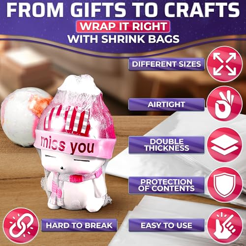 200 Pcs Heat Shrink Wrap Bags – 3 Sizes 3.93x5.90 (120) 7.67x9.64 (50) 9.64 x11.61 (30) – Clear PVC Film for Secure Gift & Soap Packaging for DIY Crafts | Mother's Day Bags for Gift Wrapping - size: 200 count (Pack of 1)