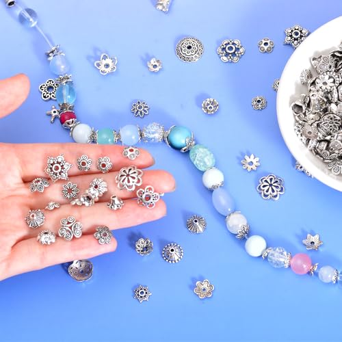 stino 270PCs Metal Bead Caps for Jewelry Making, Silver Bracelet Earrings Necklace Findings & Supplies 512 (Bead Cap （270Pcs）) - color: Bead Cap （270Pcs）
