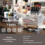 Sea Team 3-Layer Stackable Clear Makeup Organizer with Drawers, Acrylic Plastic Cosmetic Display Case, Jewelry Storage Box for Dresser, Bathroom, Vanity, Countertop (6 Drawers, 1 Lipstick Holder) - size: 6 Drawers, 1 Lipstick Holder