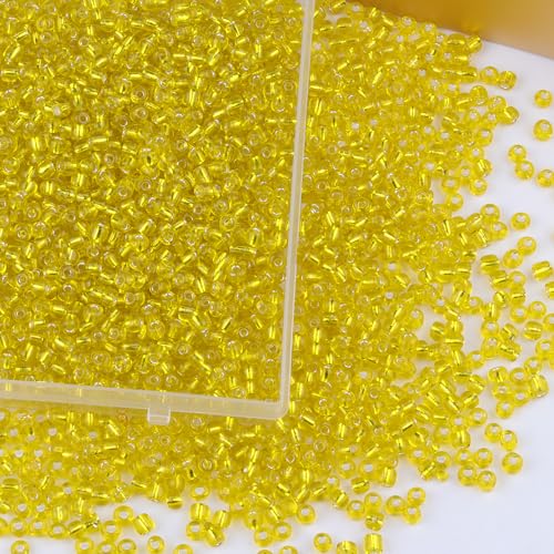 2100 Pcs Size 6/0 Glass Seed Beads, 4 mm Bright Yellow Small Mini Spacer Loose Pony Beads for Jewelry Making and DIY Crafts - color: Bright Yellow, size: Large
