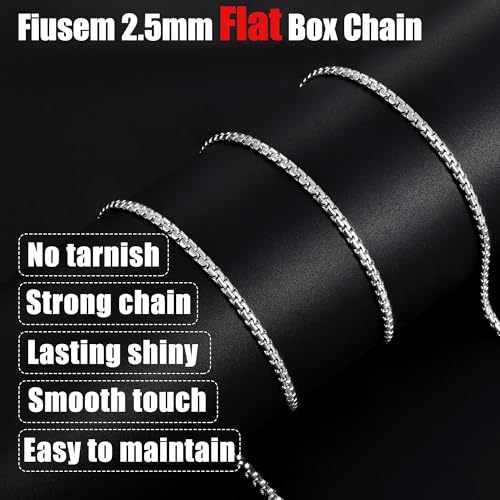 Fiusem Flat Box Chains for Men, 2.5/3/4/4.5/5mm Silver Tone Box Chain Necklace, Stainless Steel Necklaces for Men and Women 16-28 Inches, Jewelry Gift - size: 20 Inches, style: Silver 2.5MM