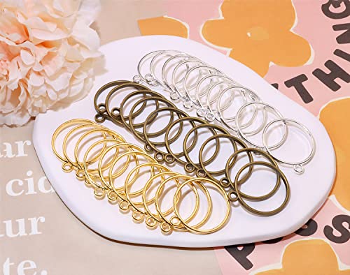 Shapenty 3 Colors Metal Open Bezel Hollow Mold Pendants Blank Round Frame Hollow Charms for Resin Craft Projects Keychain Earrings Necklace Jewelry Making, 30PCS