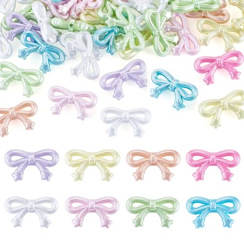 FASHEWELRY 50Pcs Acrylic Bow Beads Colorful Opaque Cute Bowknot Beads Large Bow Tie Loose Spacer Beads for DIY Crafts Earring Key Chain Jewelry Making Decoration 20x34x10mm - color: Opaque Candy Color