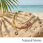 Gmai Layered Beaded Necklace for Women Colorful Trendy Snake Chain Circle Pendant Choker Gold Chain Adjustable Length Bohemian Rainbow Stackable Necklaces Jewelry Gift - style: Green yellow white string beads