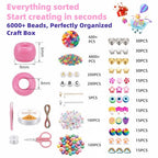 Jewelry Making Bead Kit, 6000 PCS Polymer Clay & Pony Beads, 24 Colors, 4 Letter Bead Styles, More Charms, Organizer Box, Bracelet Kit, Gift for Friends