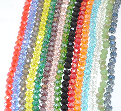 Catotrem Faceted Glass Crystal Beads Strands Briolette Rondelle Crystal Beads Spacer for Jewelry Making 15 Colors 1350pcs 6MM - size: 6mm