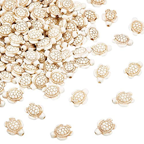 NBEADS 92 Pcs Turquoise Bead Strands, Floral White Turtle Charms, Synthetic Turquoise Gemstone Rock Animal Beads for Jewelry Making DIY Bracelet Necklace - color: Floral White-Tortoise