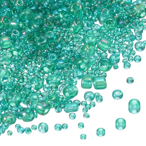 MECCANIXITY 15/0 11/0 8/0 6/0 Glass Seed Beads 1.5mm/2mm/3mm/4mm Loose Seed Beads for Jewelry Earring Bracelet Craft Making, 5888PCS, Green - color: Green