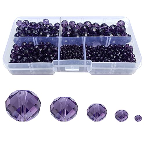 Violet Rondelle Glass Beads for Jewelry Making, Faceted Briolette Crytal Spacer Beads for Bracelet Necklace Earring (2mm 4mm 6mm 8mm 10mm Mixed Sizes, 1000pcs) - color: Violet