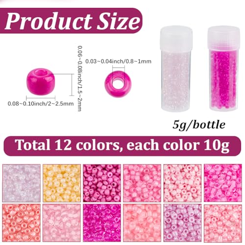 SUNNYCLUE 12 Jars 120G 2mm Glass Seed Beads Pink Seed Beads Purple 12/0 Small Round Glassy Crystal Friendship Waist Loose Spacer for Jewelry Making DIY Necklace Bracelet Jewelry Making Supplies Crafts - color: Pink, size: 2mm