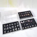 YUFONG Earring Organizer Box Acrylic Jewelry Organizer with 3 Drawers 54 Adjustable Grids Clear Stackable Earring Holder Velvet Trays Ring Display Case for Women Girls (Black) - color: Black